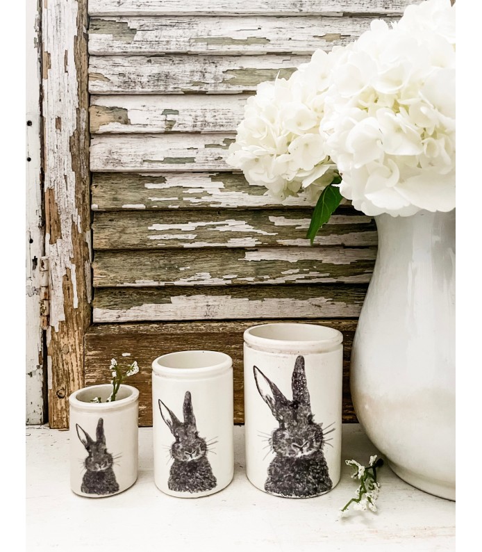 Antique/Vintage Ironstone crocks w/ Rabbit transfer - Cleaner White - LTD 